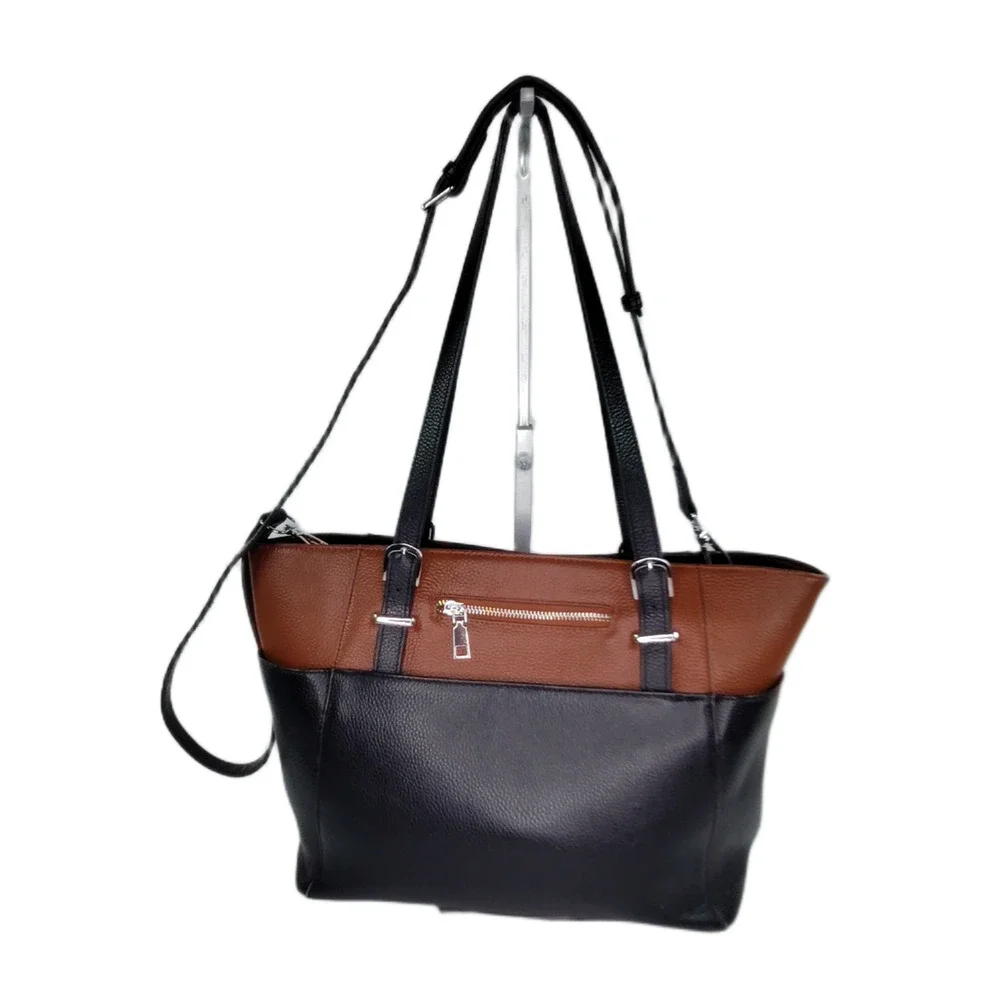 Over Earth Large Leather Tote/Shoulder Handbag/Crossbody-Black/Brown Gently Used